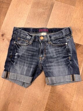 Decree Dark Blue Rolled Cuff Denim Shorts